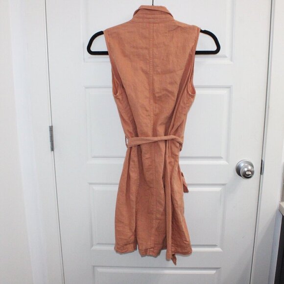Cloth & Stone Sleeveless Button Down Shirt Dress Size Small Orange Linen Blend - Picture 3 of 3